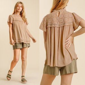 Latte Lace Ruffle Blouse {Umgee}